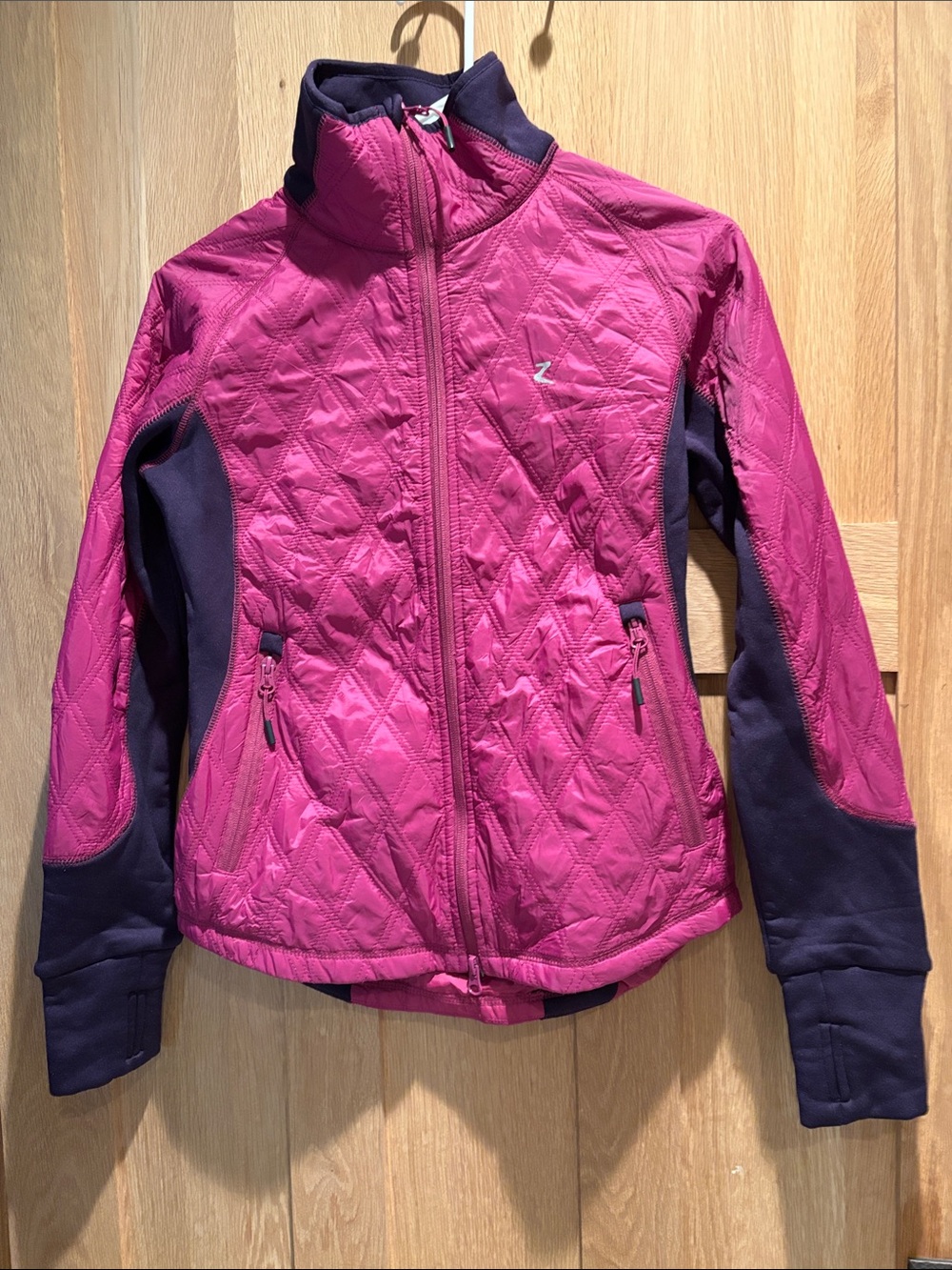 Horse Magenta Quilted Active Jacket with plum Panels